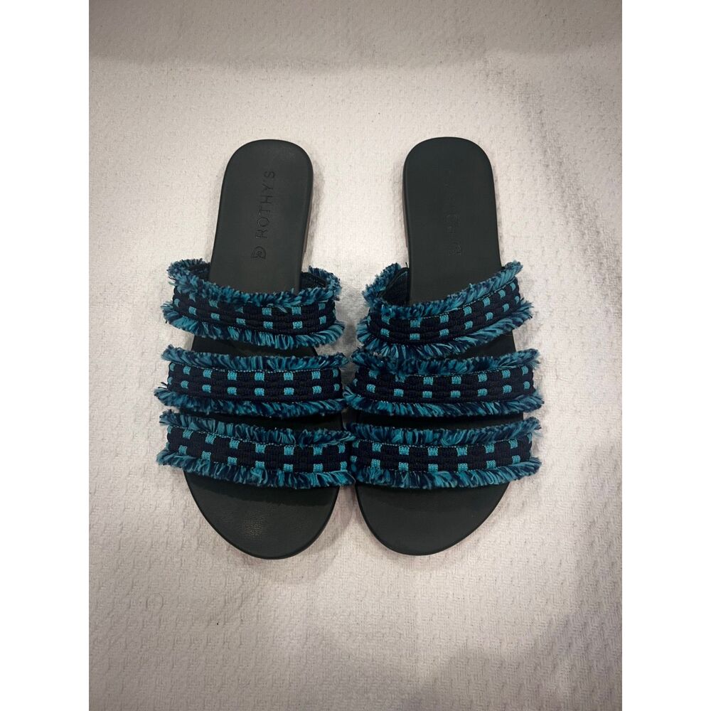 Rothy’s Women’s 7.5 Teal Blue Boho Tassel Slip-On Sandals Summer Slides - Picture 4 of 8